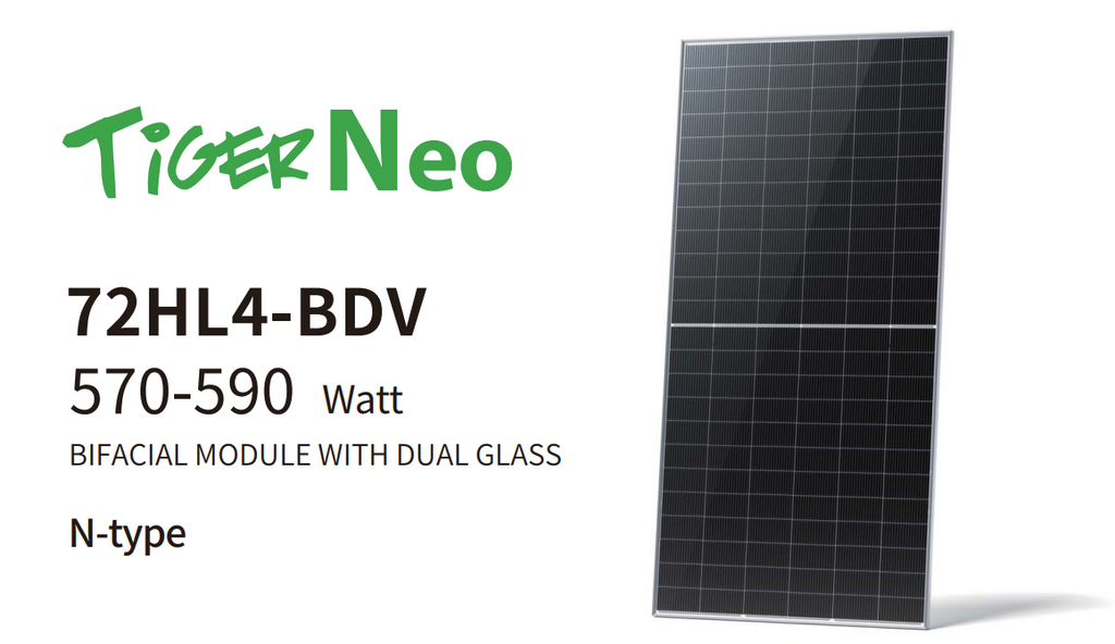 Jinko 585W Tiger Neo N-Type TOPCon 72 Cell Dual Glass Bifacial Silver